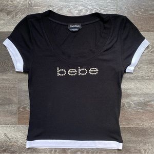 Bebe Logo Semi Crop Shirt Size Small